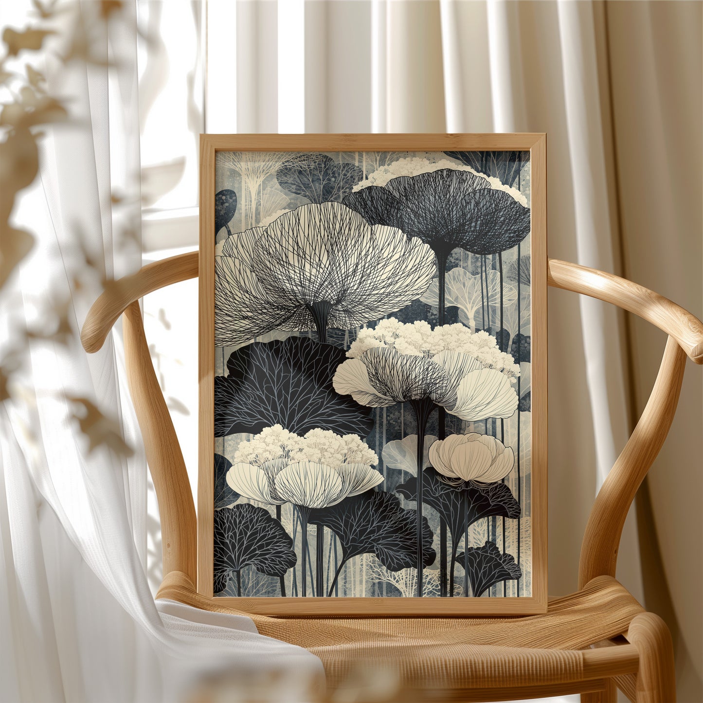 Poppies and Birches in Black Ink