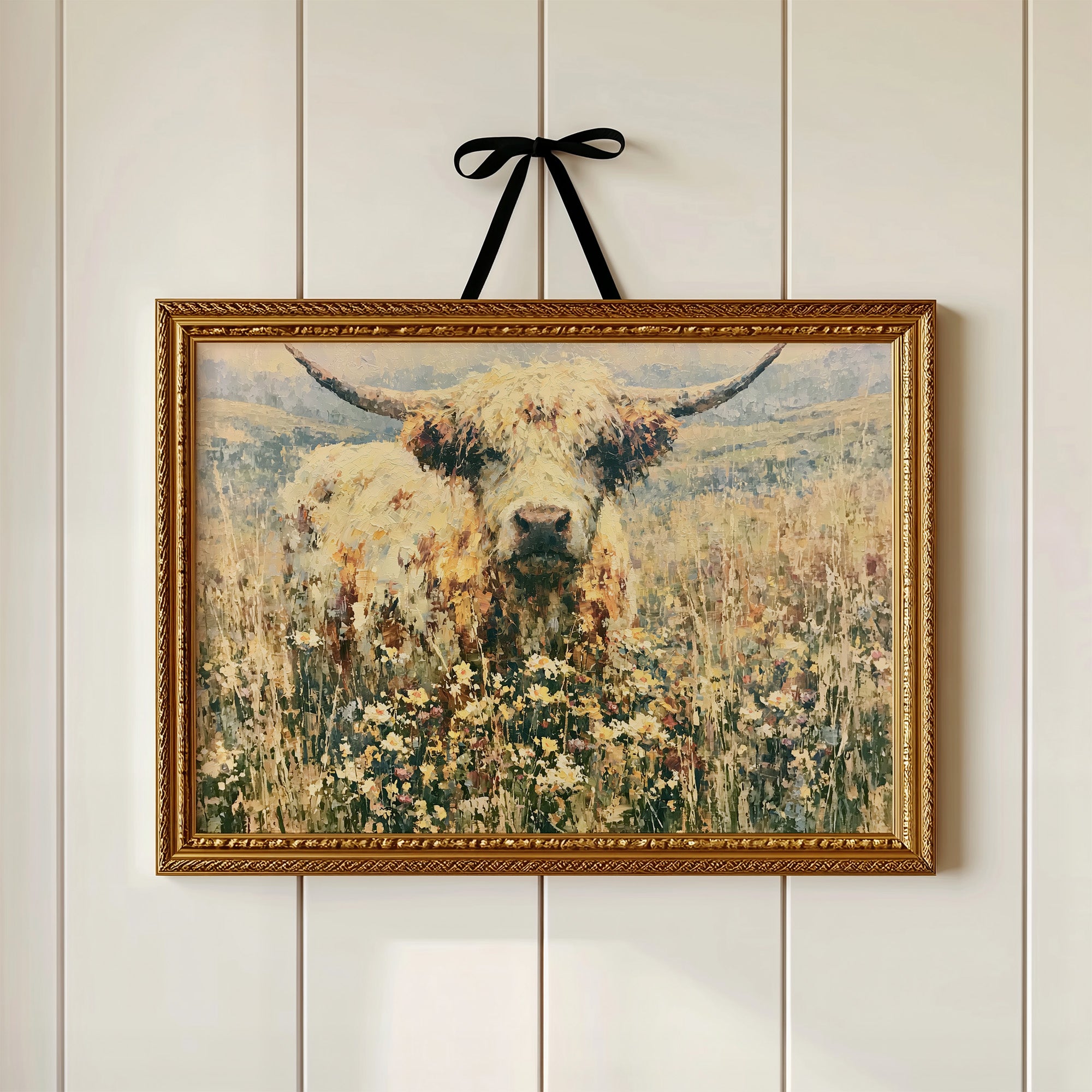 Highland Cow in Wildflowers