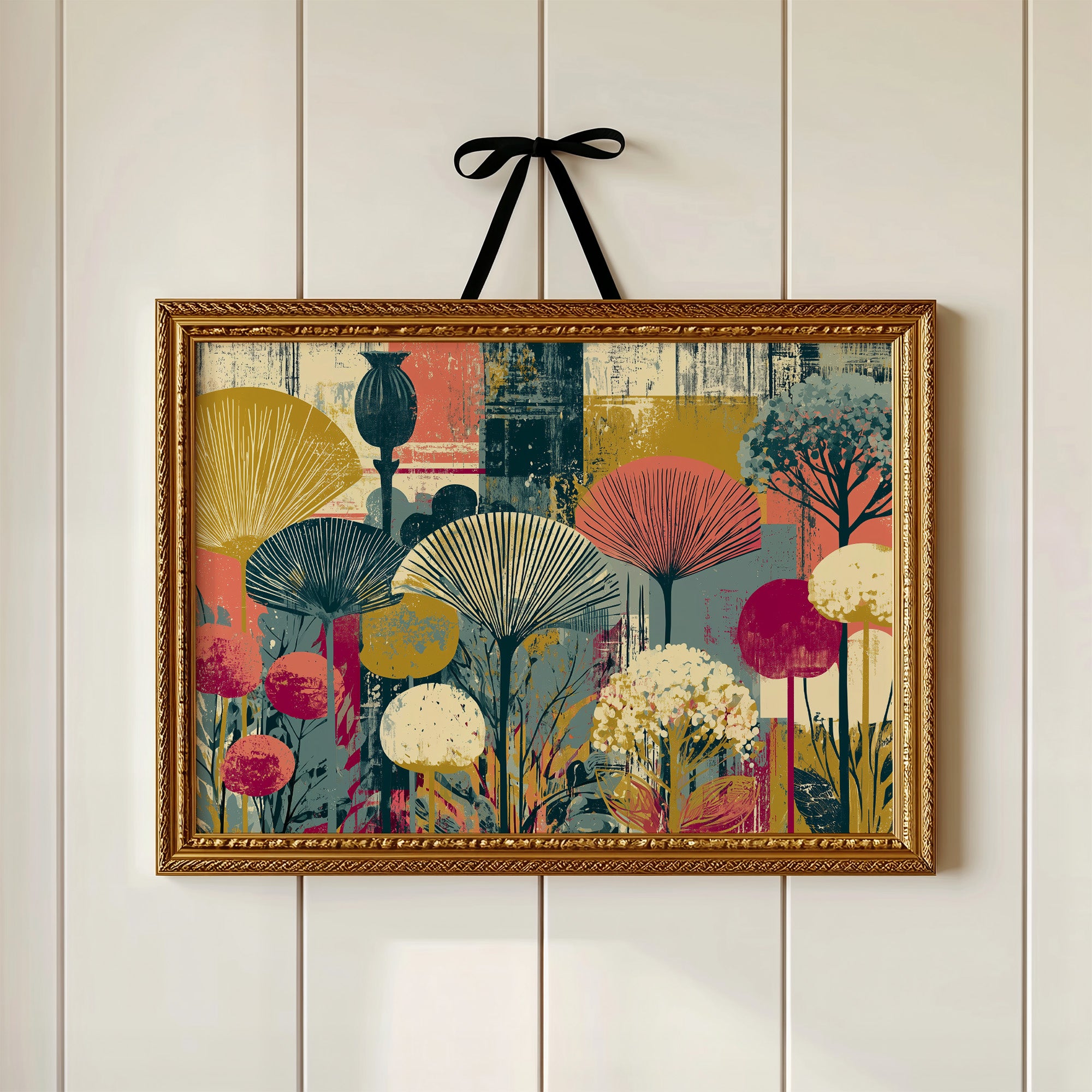 Fan Flowers, Retro Botanical Collage