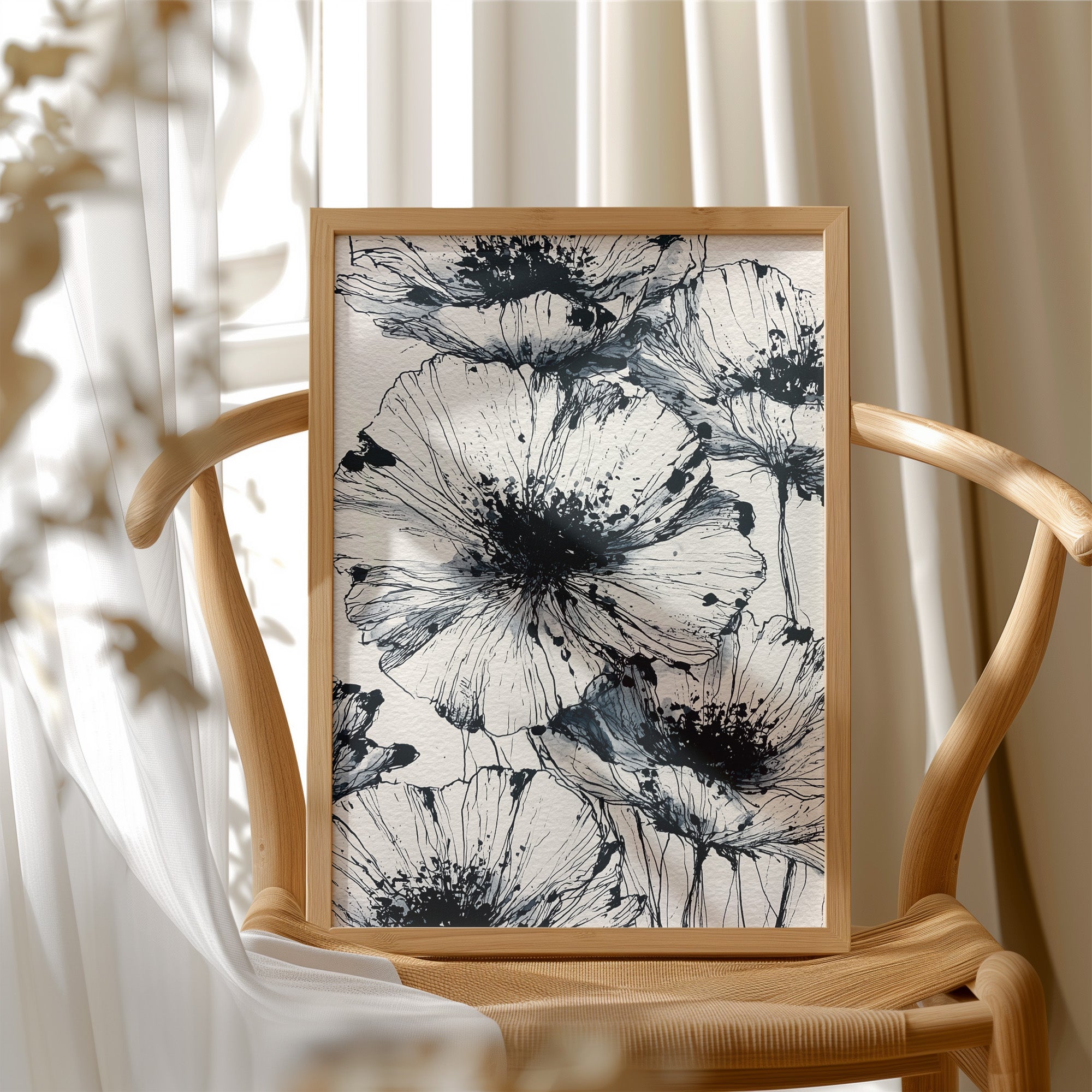 Poppies in Ink Splatter