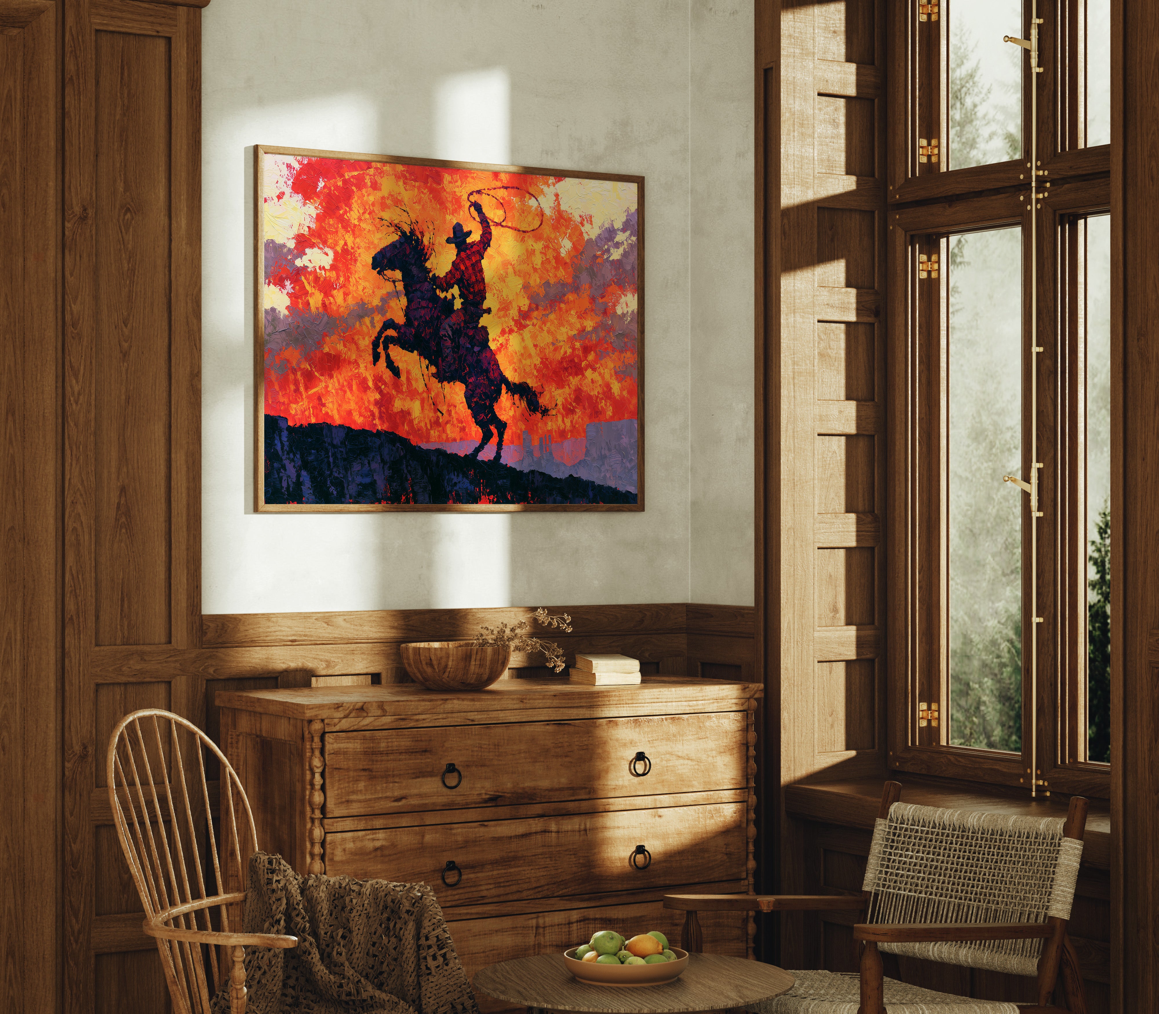 Rearing Cowboy, Desert Sunset Blaze