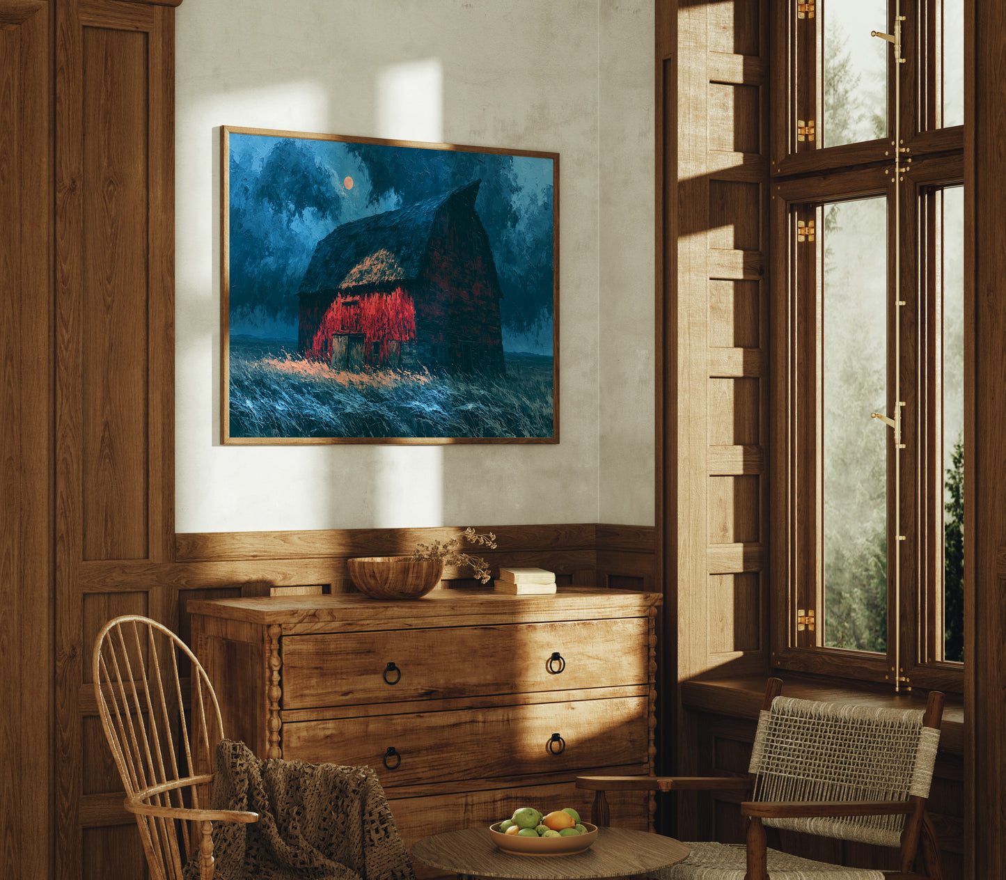 Red Barn Under a Blue Moon