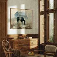 Grazing Horse, Foggy Farmstead