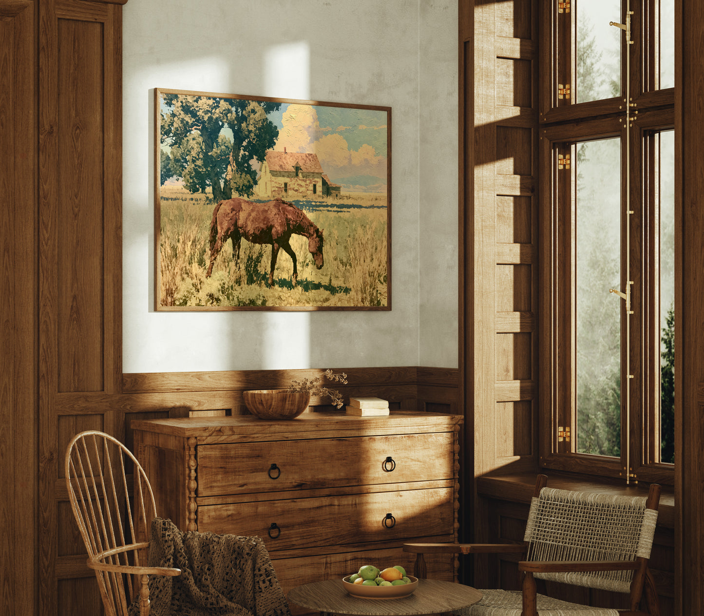 Grazing Horse at the Old Farmhouse