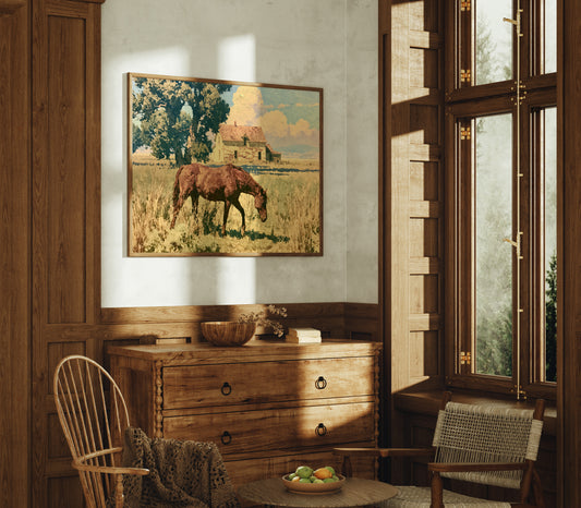 Grazing Horse at the Old Farmhouse
