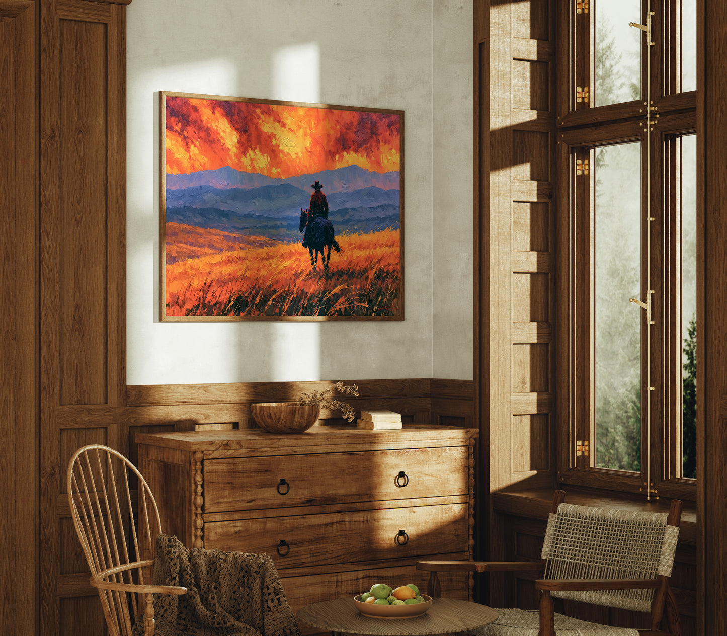 Cowboy Beneath the Crimson Sky