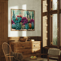 Turquoise Cactus and Fuchsia Blooms