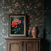 Coral Peony Against Midnight Blue