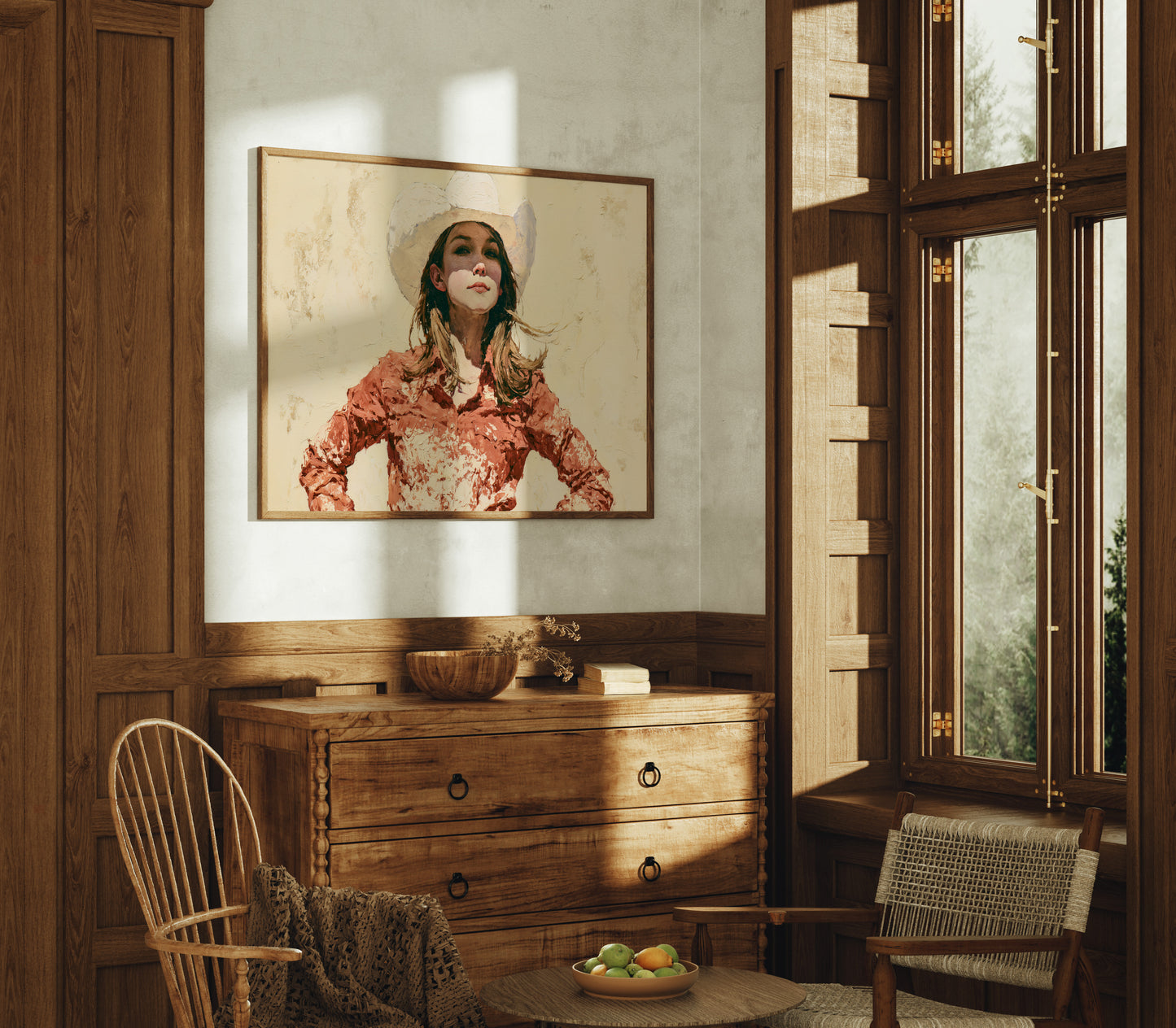 Confident Gaze, Coral Western Shirt