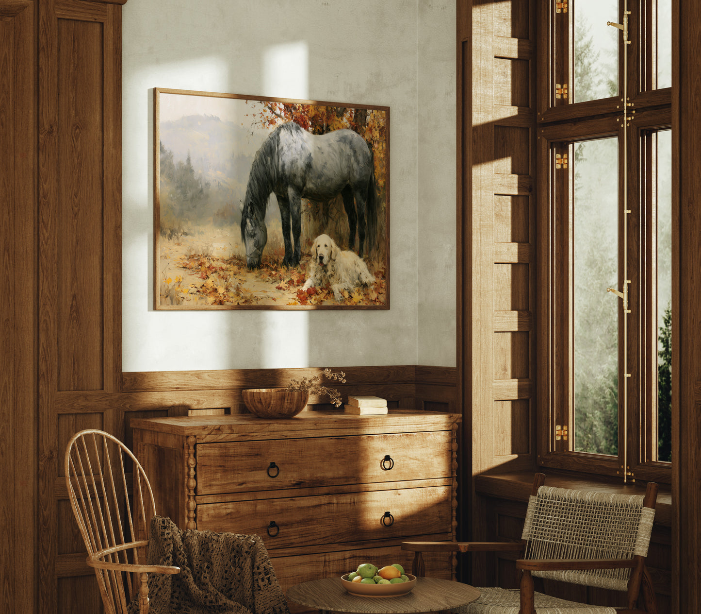 Grey Mare and Golden Retriever, Autumn