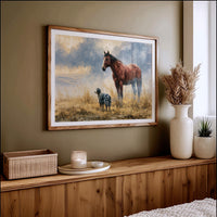 Bay Horse and Aussie Shepherd
