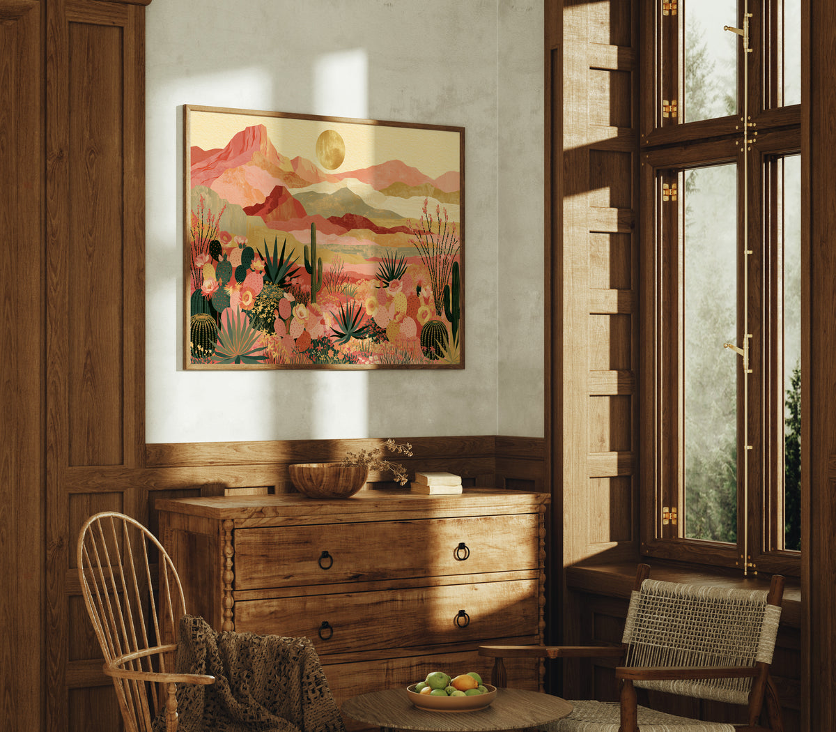 Blooming Desert Under Golden Moon