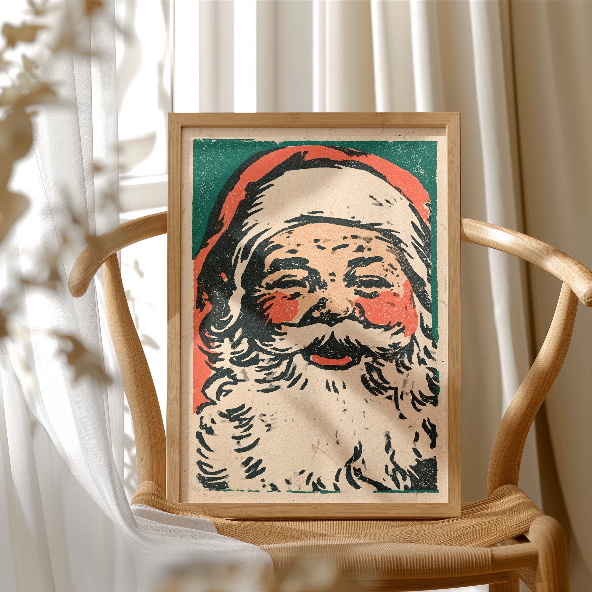 Linocut Santa Portrait