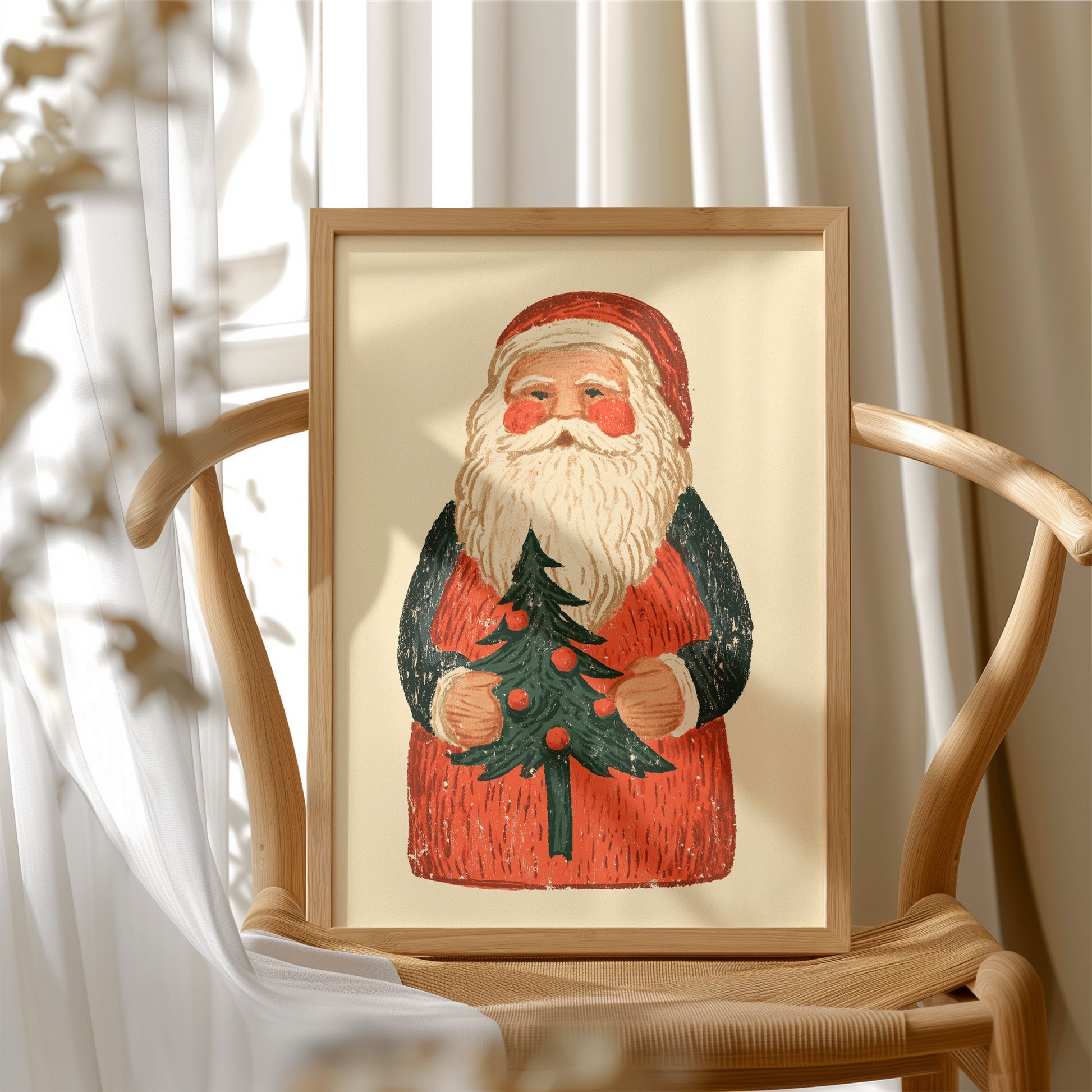 Folk Carved Santa & Tree