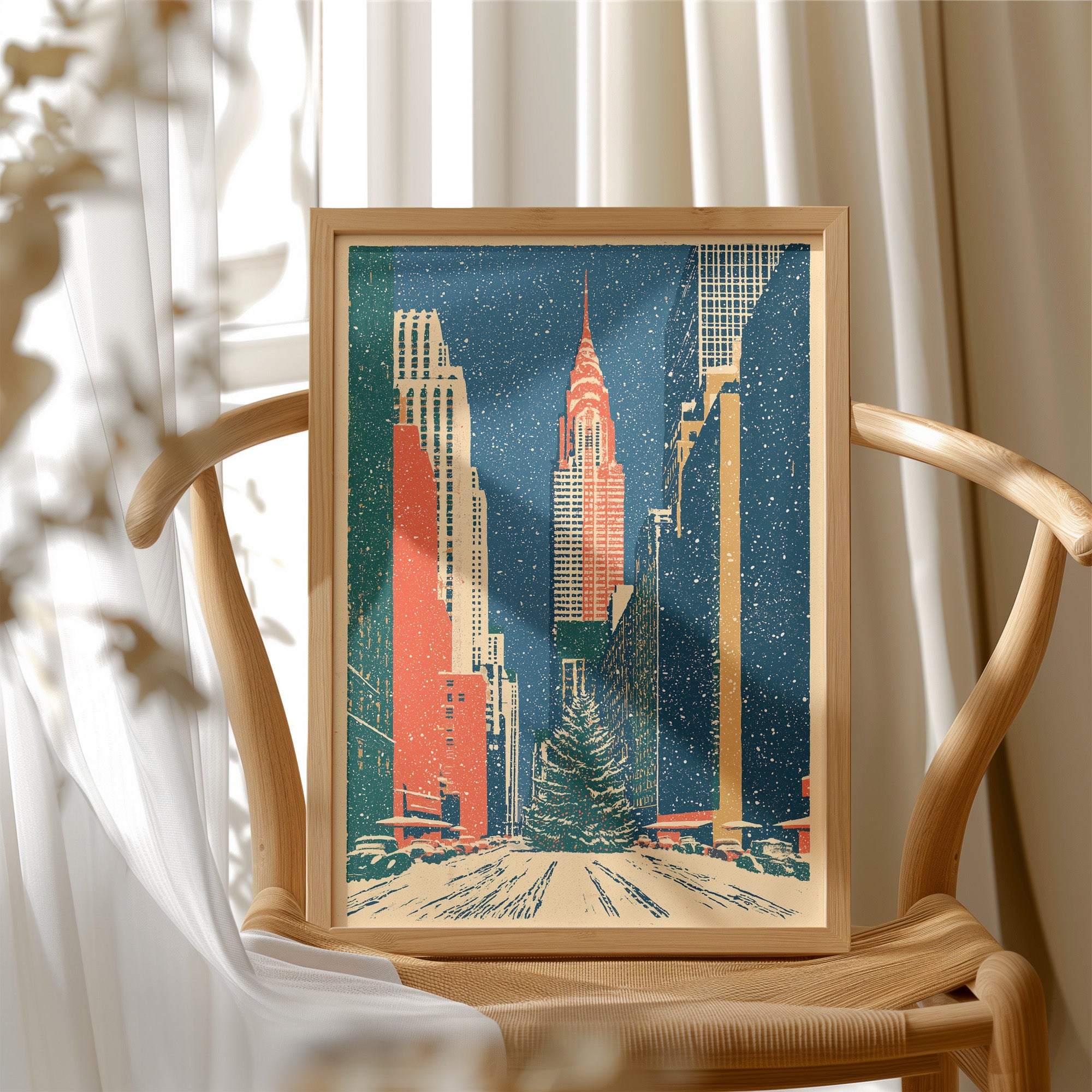 Snowy New York Skyline Christmas