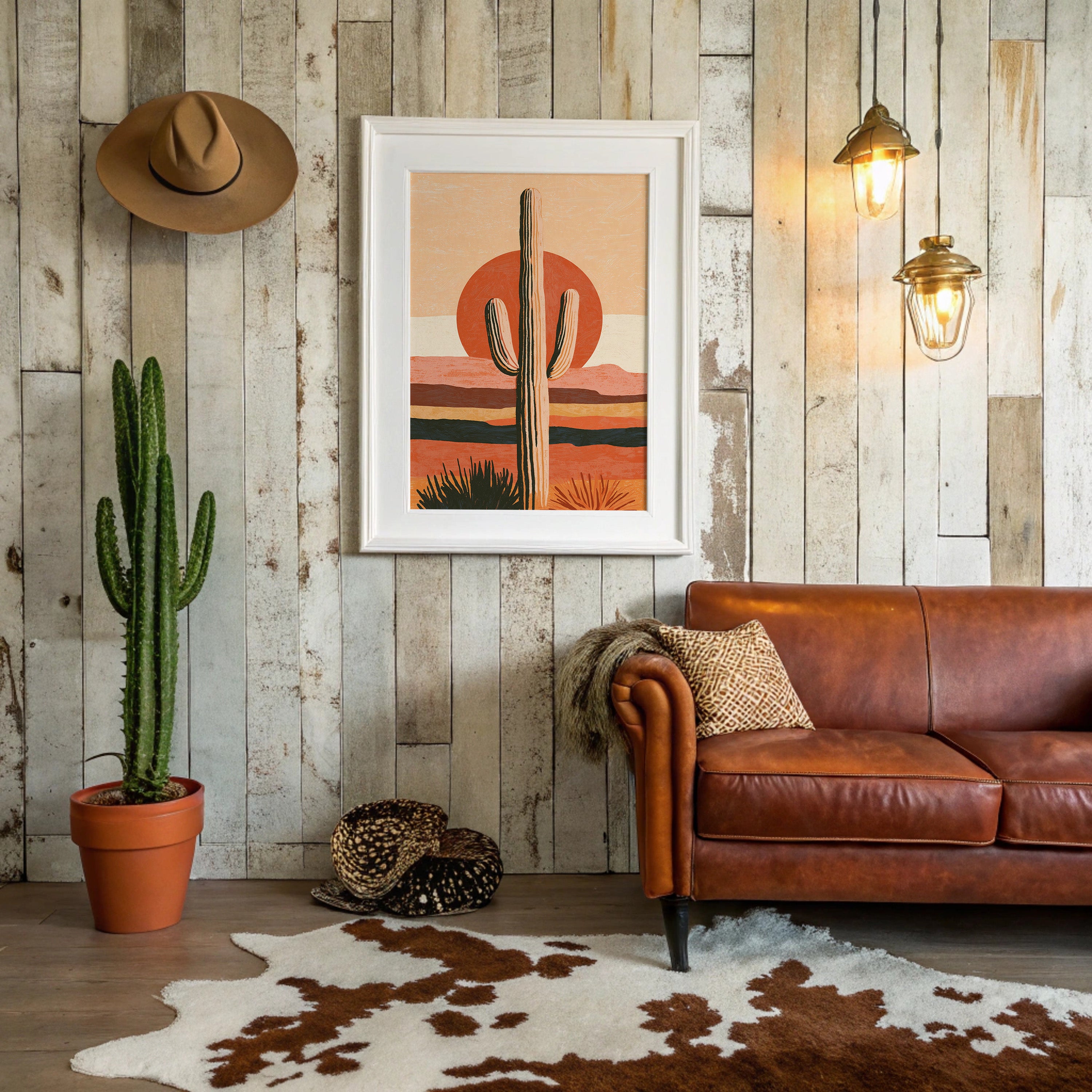 Illustrated Saguaro Layered Sunset