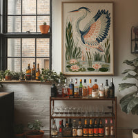 Heron Stretching Toward The Lilies