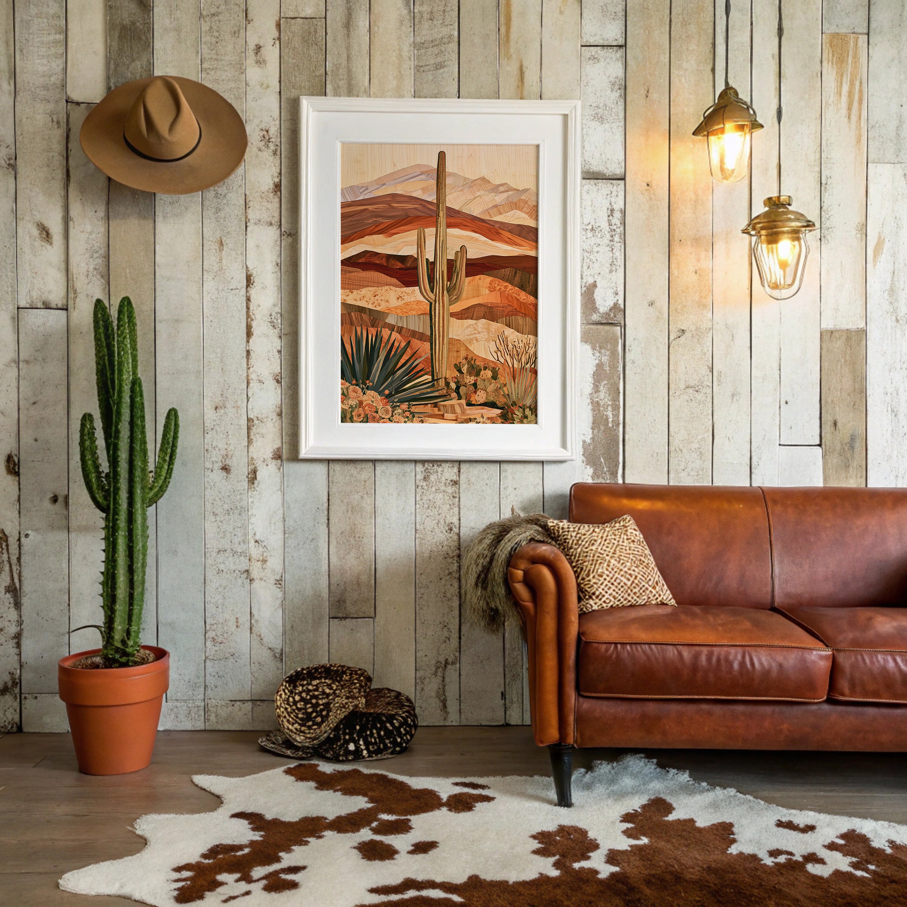 Saguaro In Wood Grain Layers