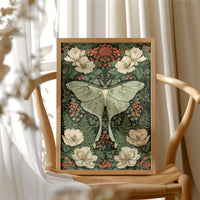 Luna Moth Rests Among Magnolias and Berries