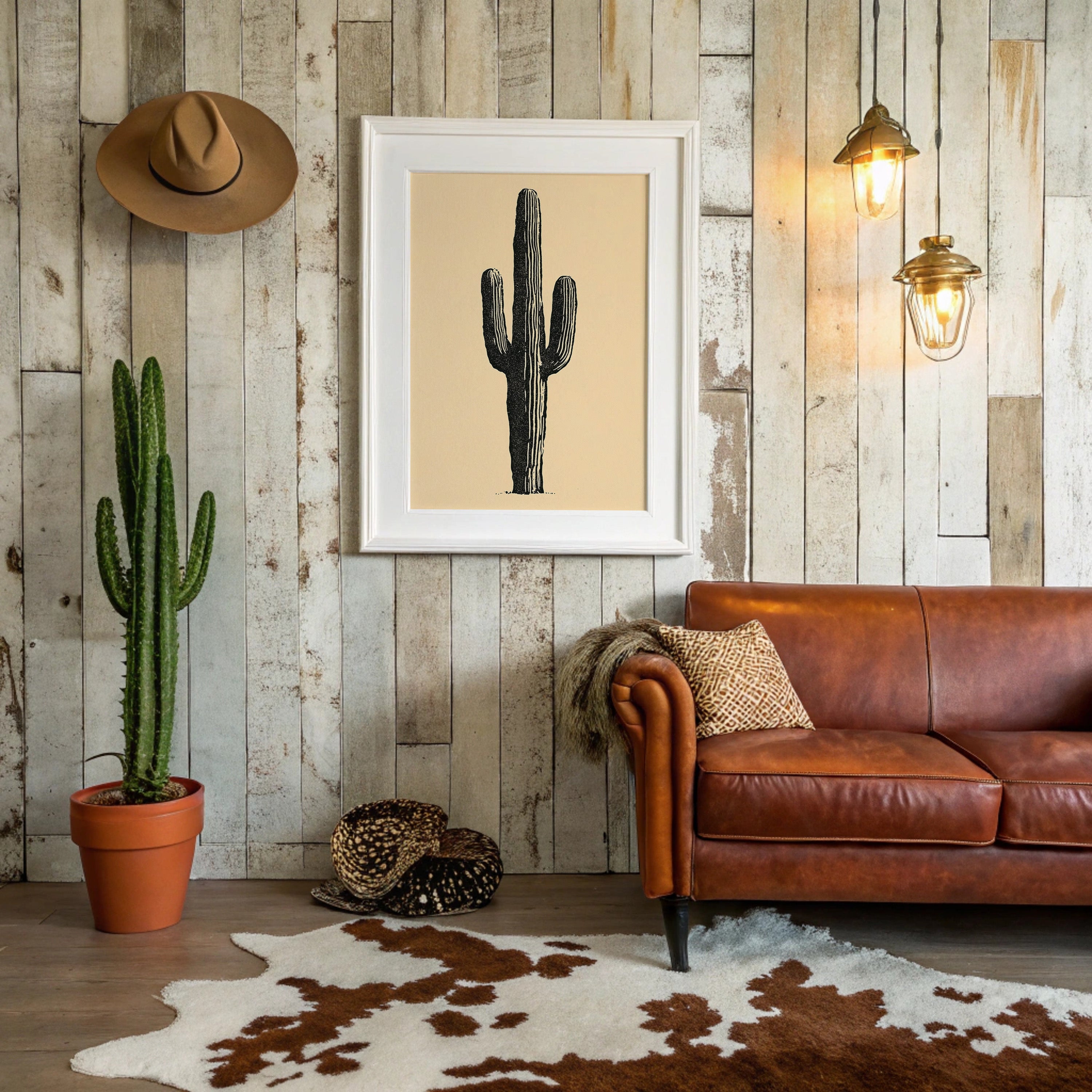 Solo Saguaro Block Print