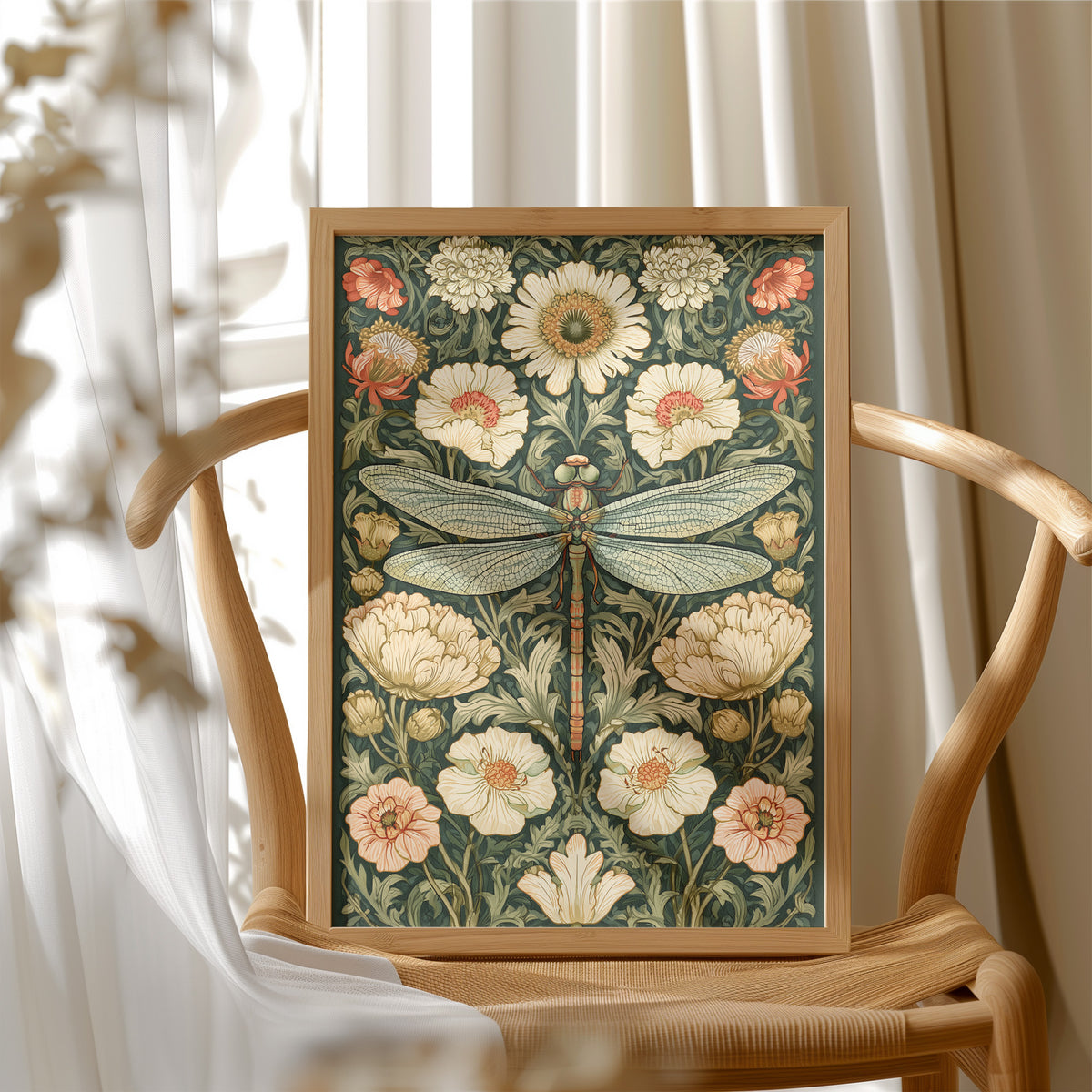 Dragonfly Among the Peonies
