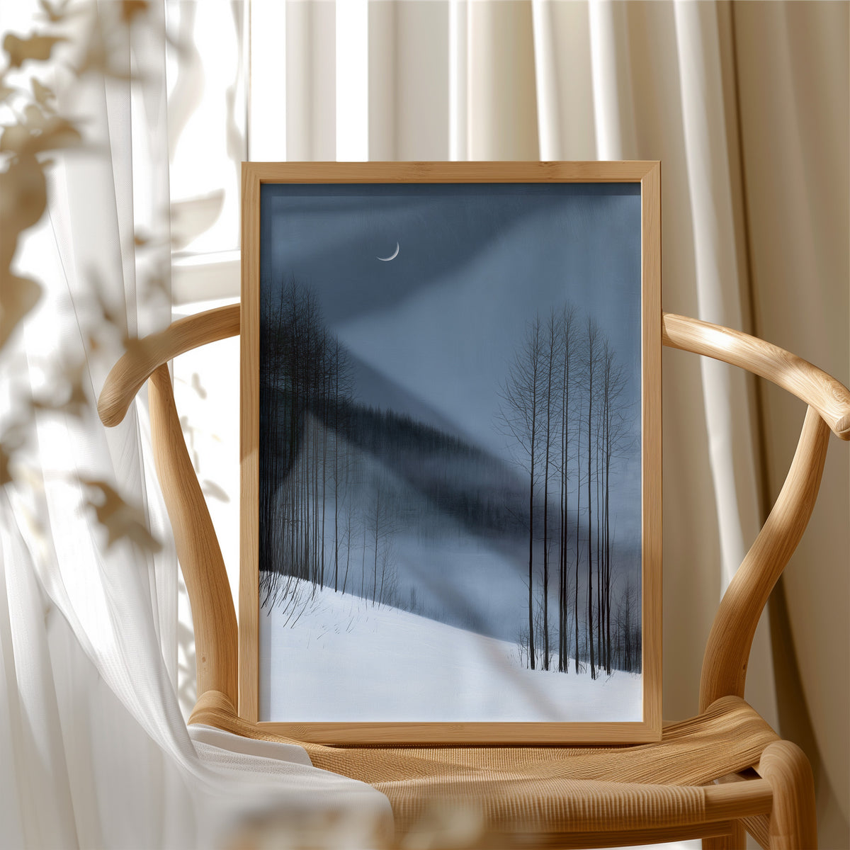 Crescent Moon Over Snowfall