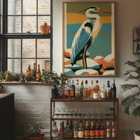 Great Blue Heron in Retro Print