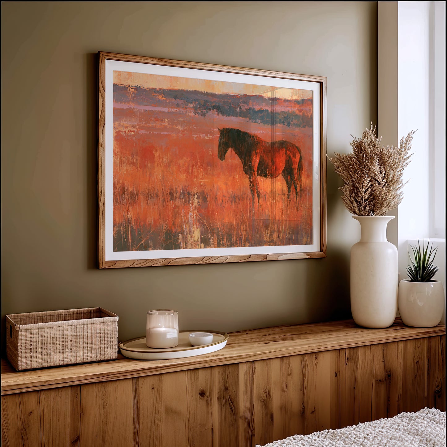 Grazing Horse, Crimson Dusk