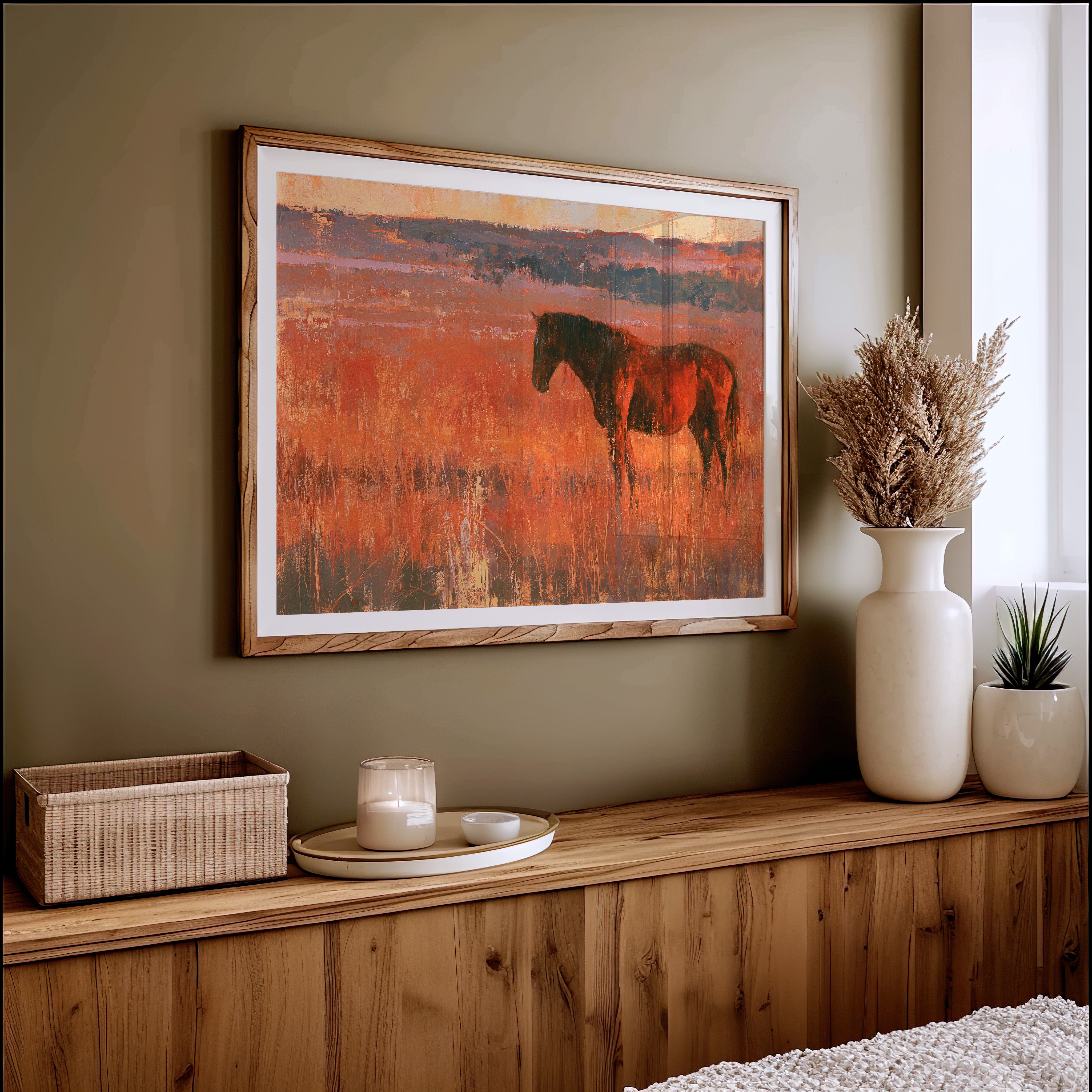 Grazing Horse, Crimson Dusk