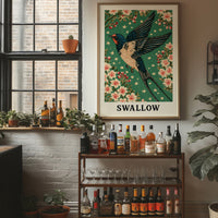 Swallow in a Starlit Blossom Sky