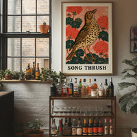 Song Thrush Among Geraniums