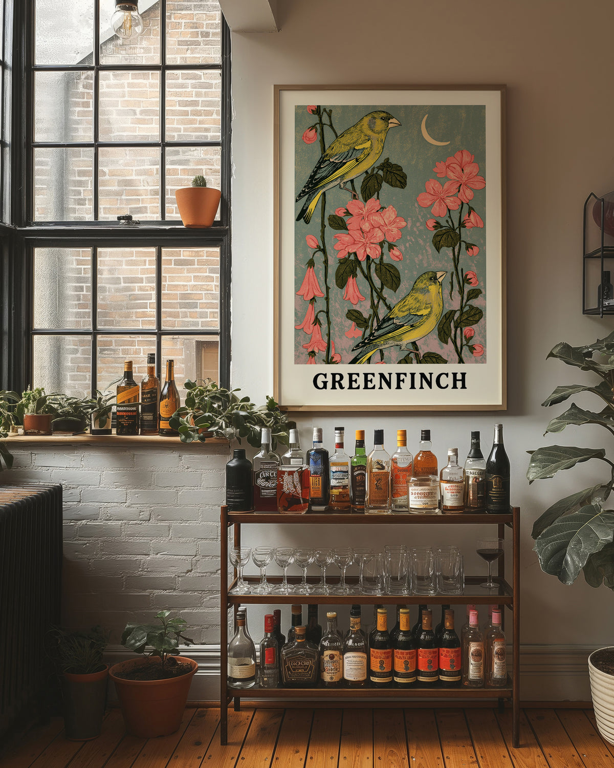 Greenfinches by Moonlit Blooms