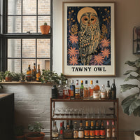 Tawny Owl Beneath a Golden Moon