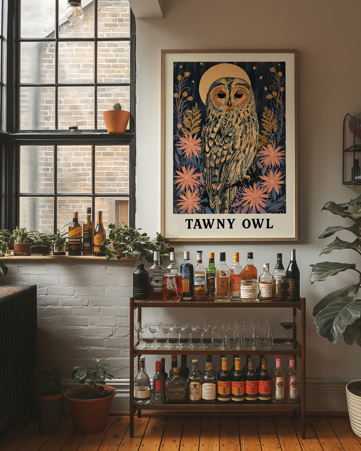 Tawny Owl Beneath a Golden Moon