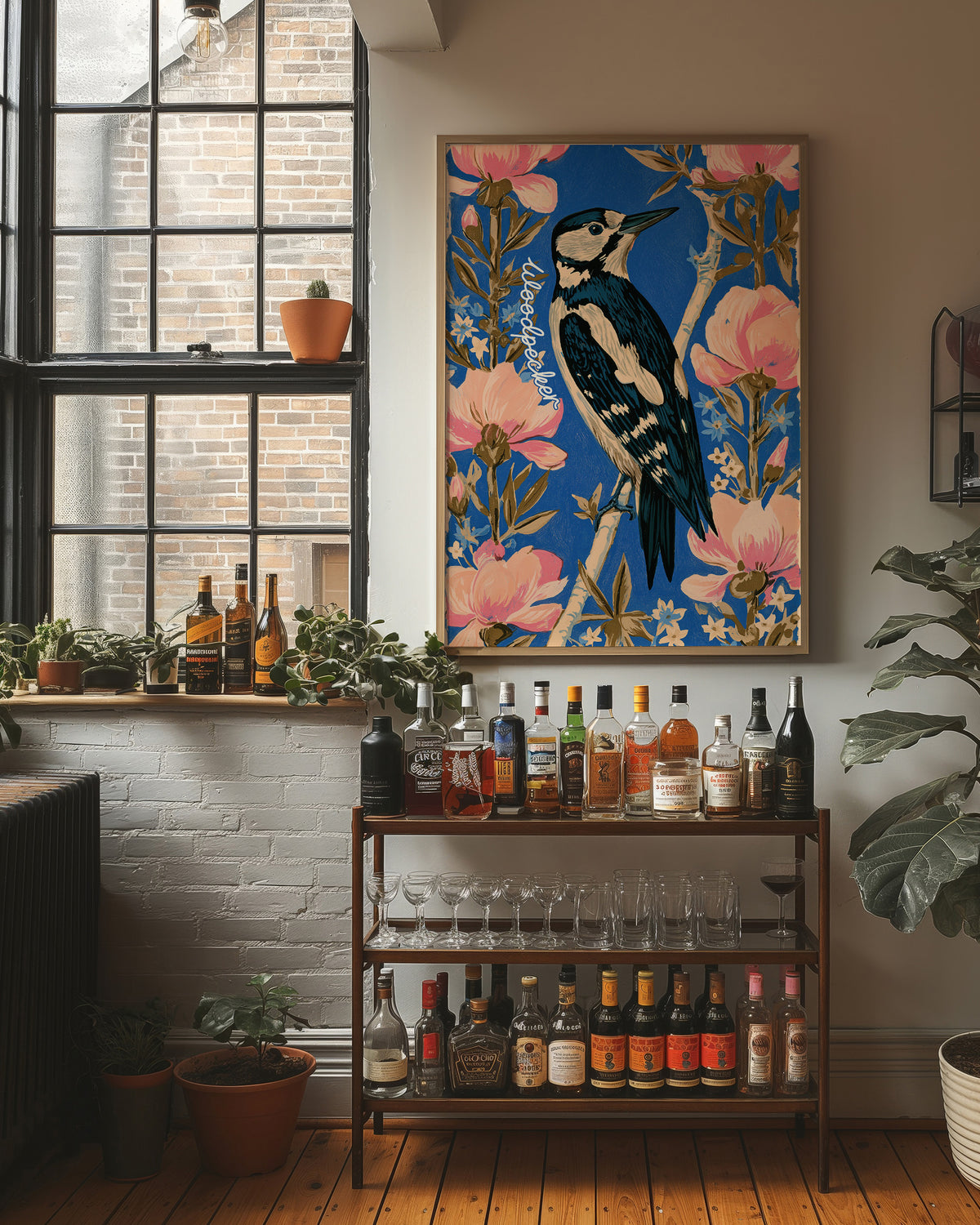 Woodpecker Among Peony Blooms