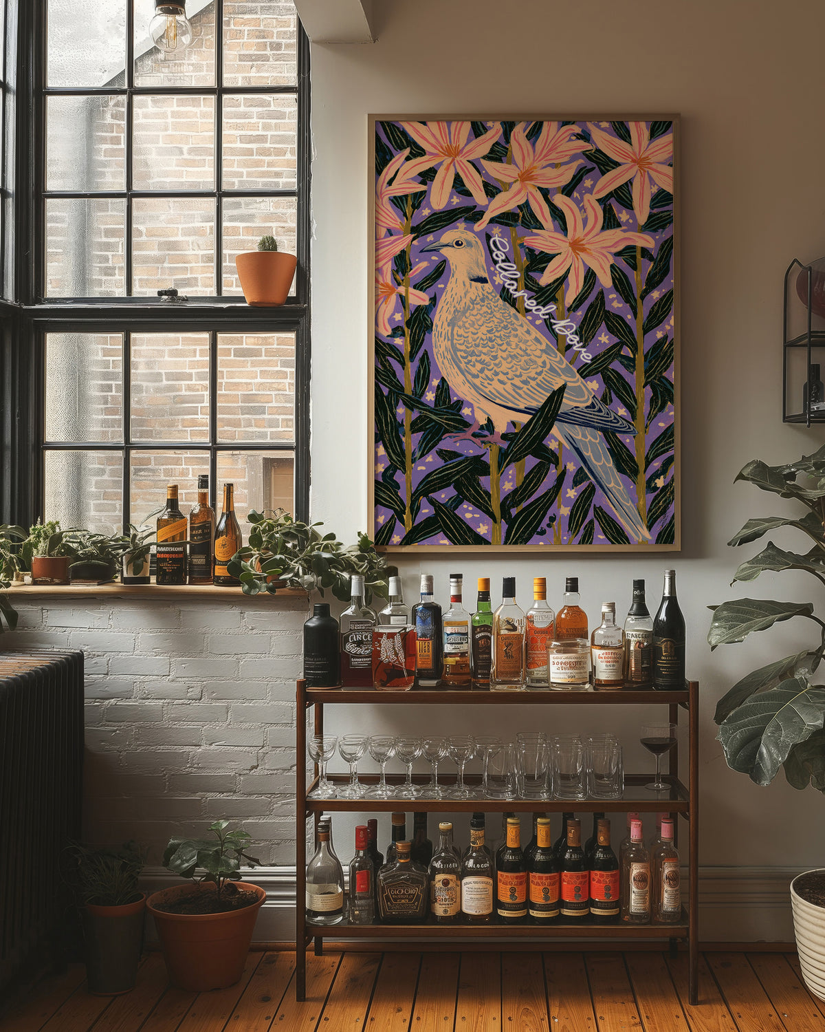 Collared Dove Among Star Lilies
