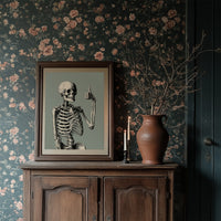 Bone Voyage, You’ve Got This, framed print resting on a wooden chair beside sheer curtains