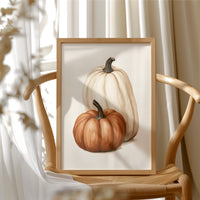 Tall, Pale, And Totally Supportive, framed print resting on a wooden chair beside sheer curtains