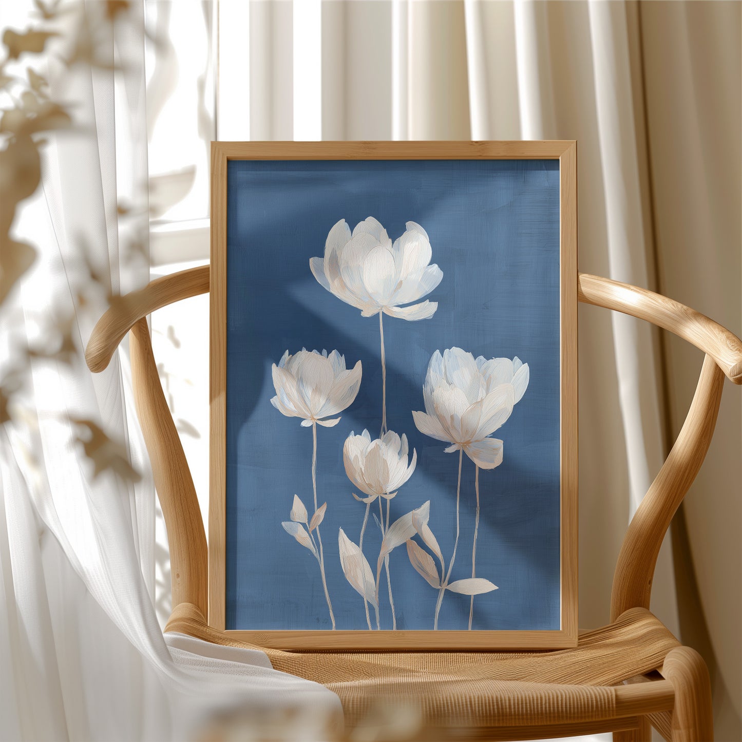 Ivory Blooms Against Blue