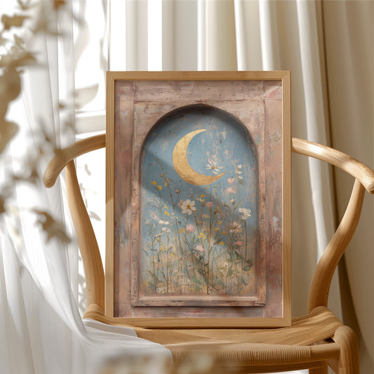 Crescent Over Quiet Blooms