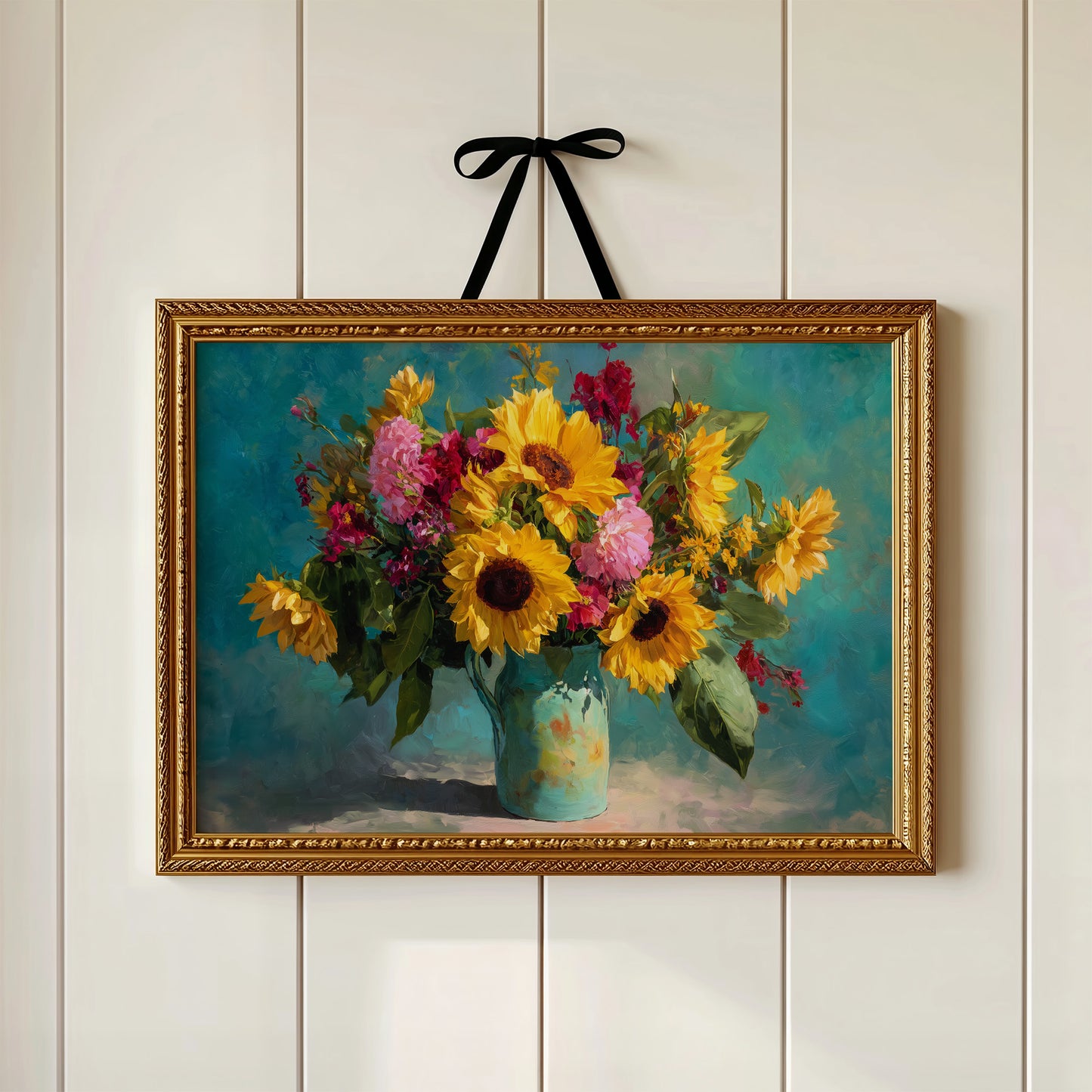 Sunflowers Against a Teal Sky