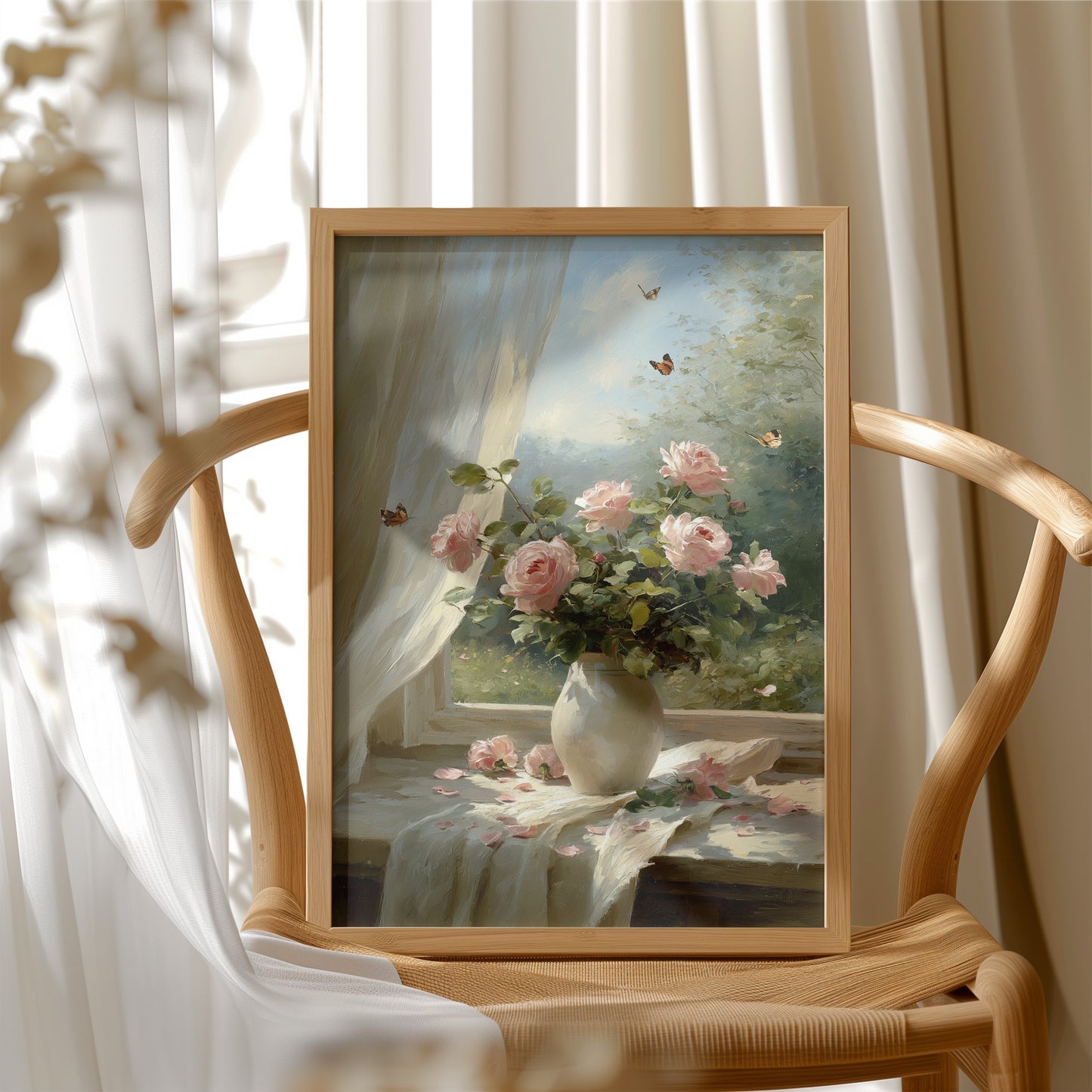 Morning Light on Blush Roses