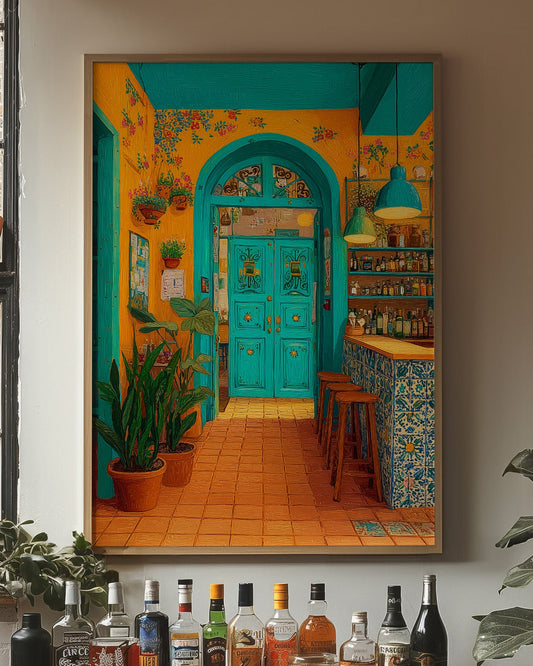 Turquoise Doorway in Sunlit Cantina