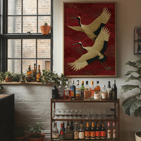 Cranes Across Crimson Skies