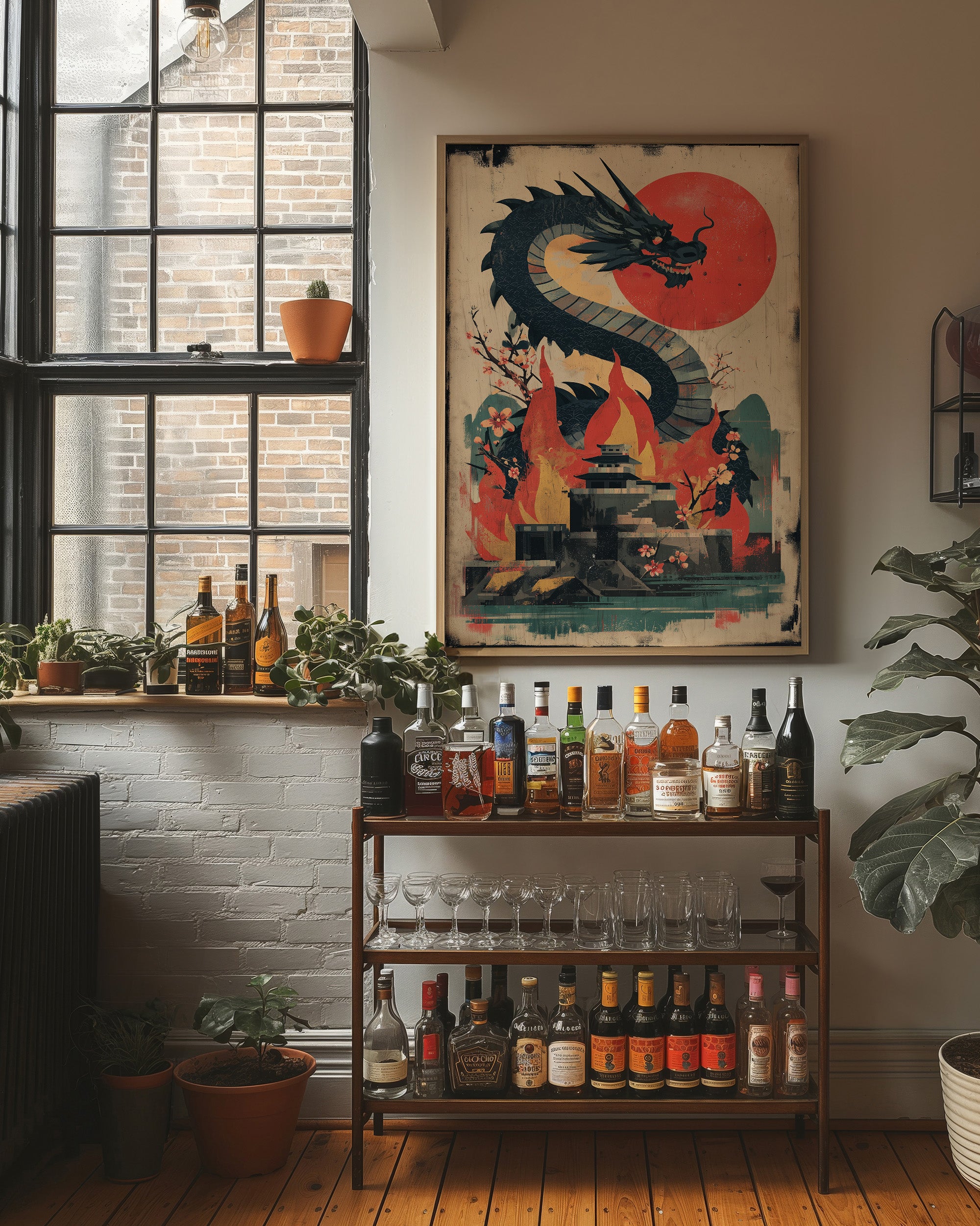 Dragon Rising Over Crimson Sun