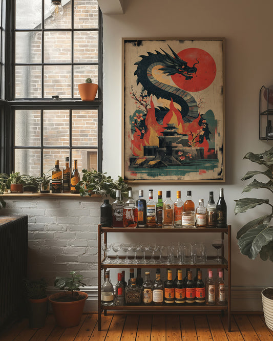 Dragon Rising Over Crimson Sun
