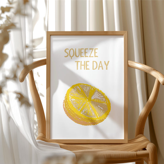 Squeeze The Day Lemon Quote Kitchen Print