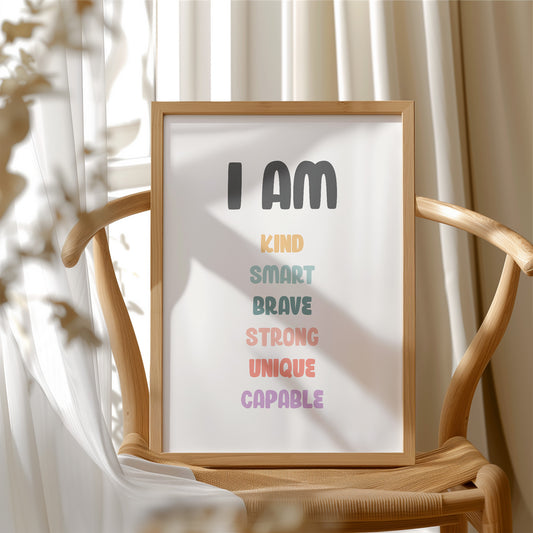 I Am Kind Smart Brave Affirmations Poster