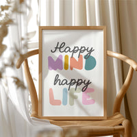Happy Mind Happy Life Colorful Typography