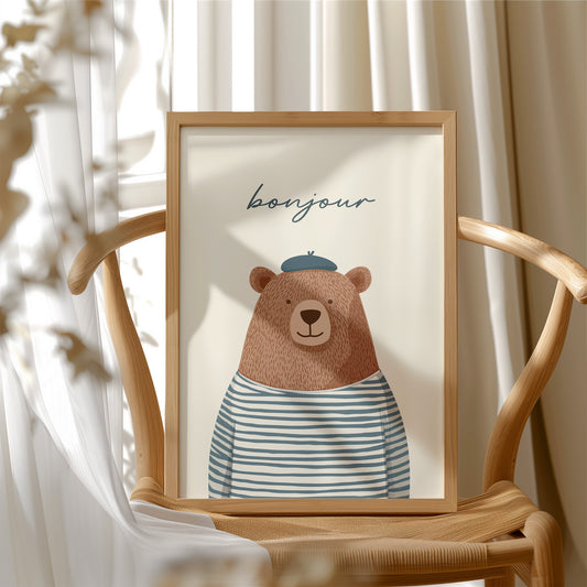 Bonjour French Bear Illustration